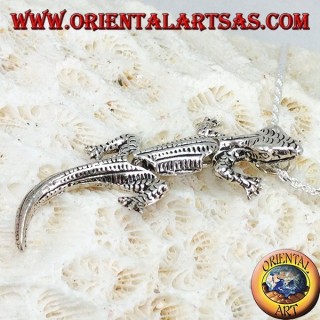 Pendentif en argent, gecko mobile Gecko avec tête haute