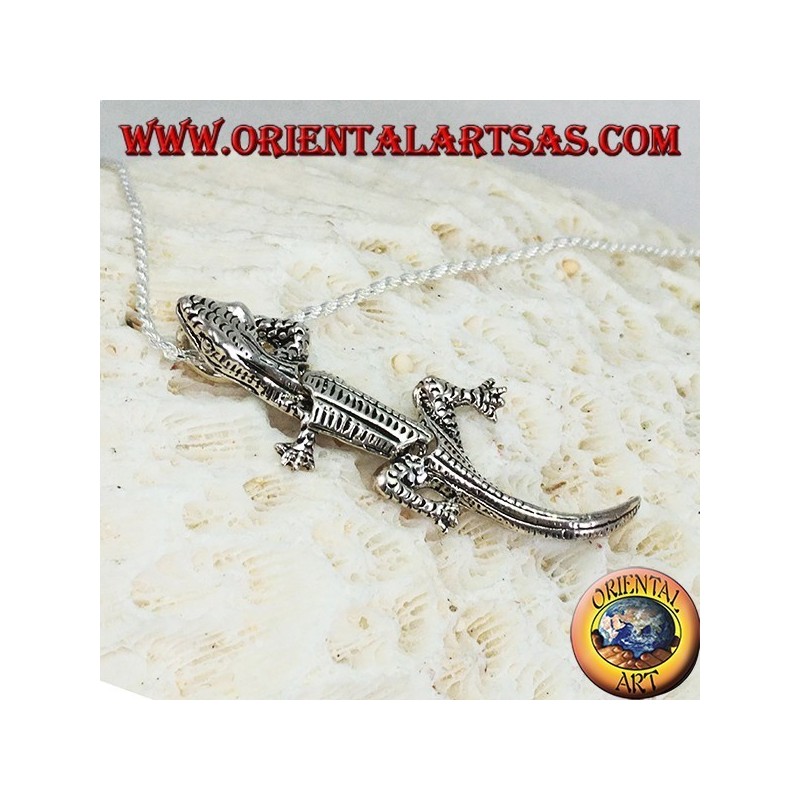 Ciondolo in argento Geco gecko mobile con testa in su