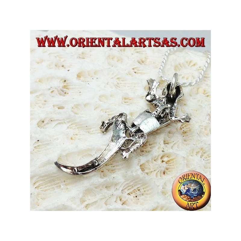 Pendentif en argent, gecko mobile Gecko avec tête haute