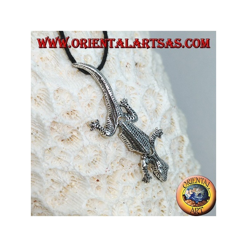 Anhänger in Silber, Mobile Gecko mit Kopf nach unten