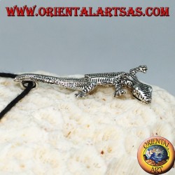 Pendentif en argent, gecko mobile avec la tête vers le bas