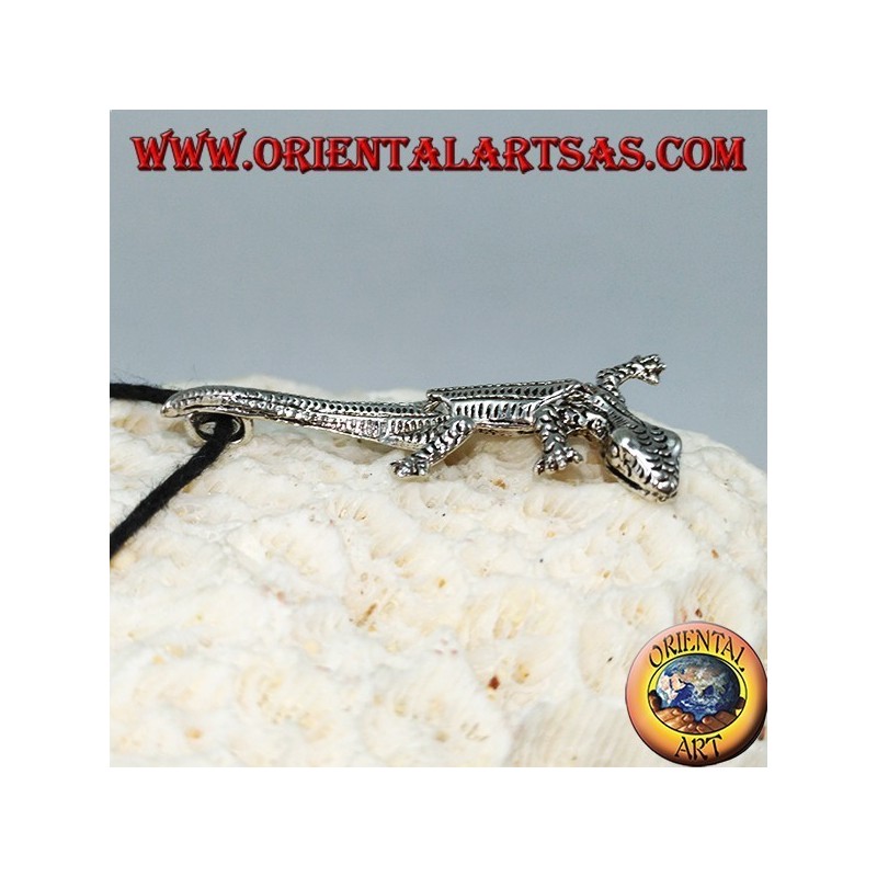 Anhänger in Silber, Mobile Gecko mit Kopf nach unten