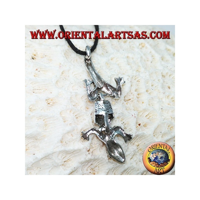 Pendentif en argent, gecko mobile avec la tête vers le bas