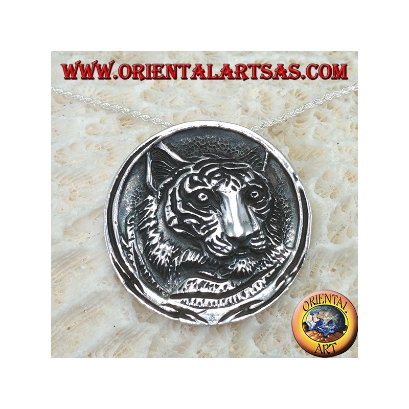 Silberner Anhänger, Medaillon-Tigerkopf