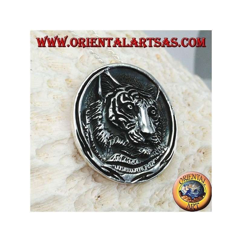Silberner Anhänger, Medaillon-Tigerkopf