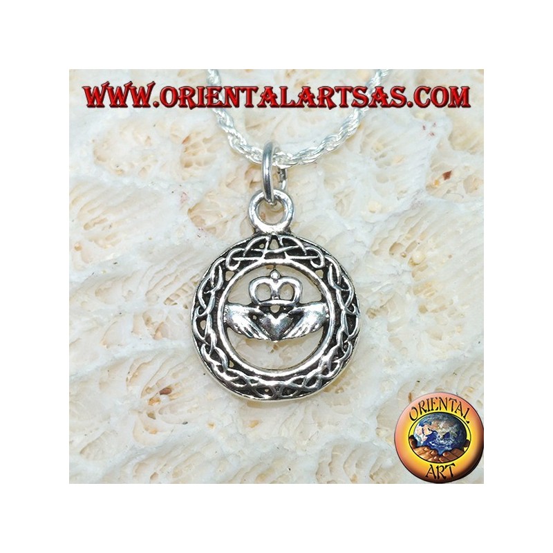 Silberanhänger, Claddagh im keltischen Knotenkreis