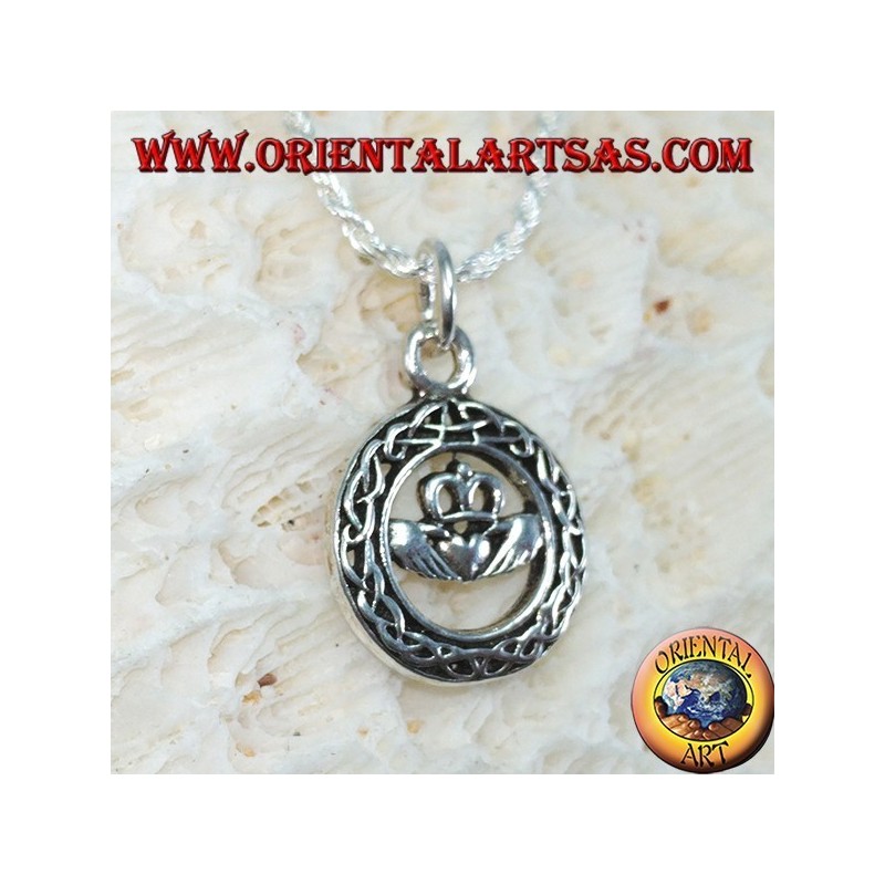 Silberanhänger, Claddagh im keltischen Knotenkreis