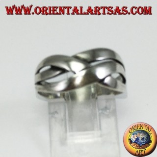 Silver ring with crossed bands