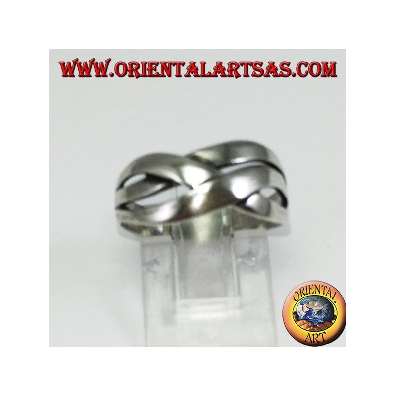 Silver ring with crossed bands