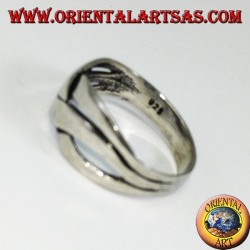 Silver ring with crossed bands