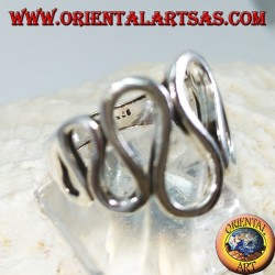 Silver ring with waved waves