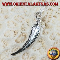 Silver pendant in the shape of a feather symbol of purification