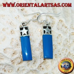 Silver earrings with a barrel with a bas-relief star and turquoise paste