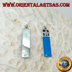 Silver earrings with a barrel with a bas-relief star and turquoise paste