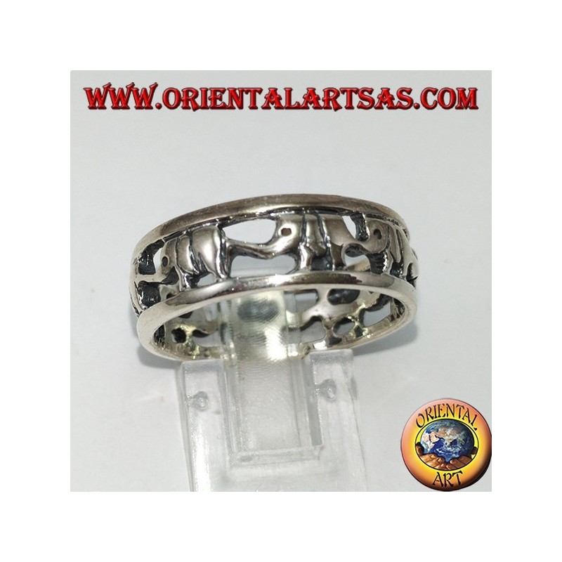 Bague en argent 925, éléphants d'affilée avec proboscis