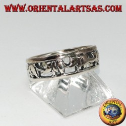 Band ring in 925 silver, elephants in a row with proboscis up