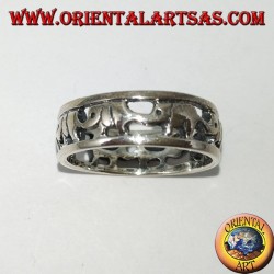 Bague en argent 925, éléphants d'affilée avec proboscis