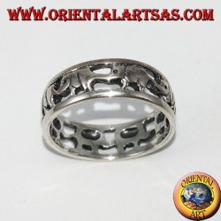 Bague en argent 925, éléphants d'affilée avec proboscis