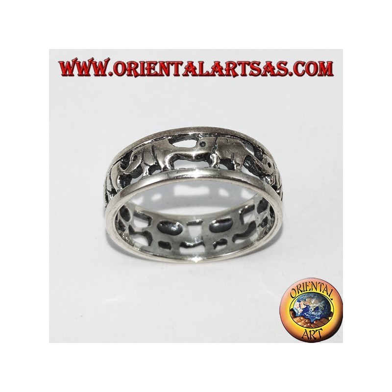 Bague en argent 925, éléphants d'affilée avec proboscis