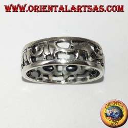Band Ring in 925 Silber, Elefanten in einer Reihe mit Rüssel oben
