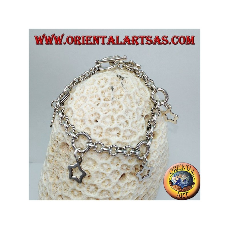 Bracelet en argent avec cinq étoiles suspendues