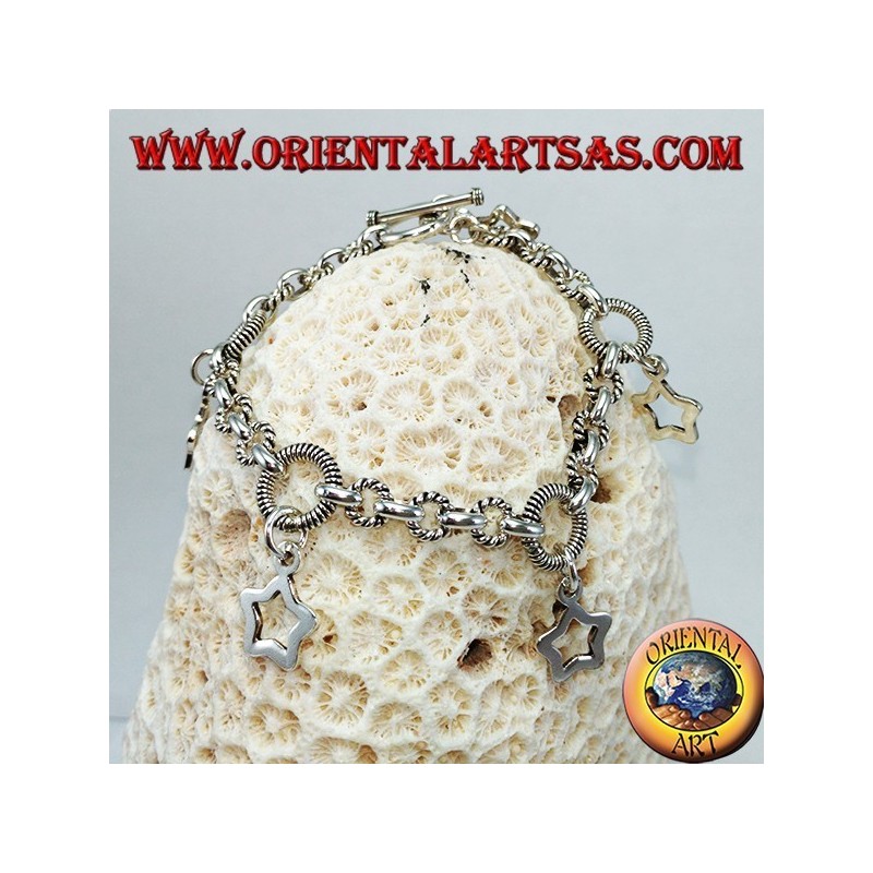 Silver bracelet with five hanging stars