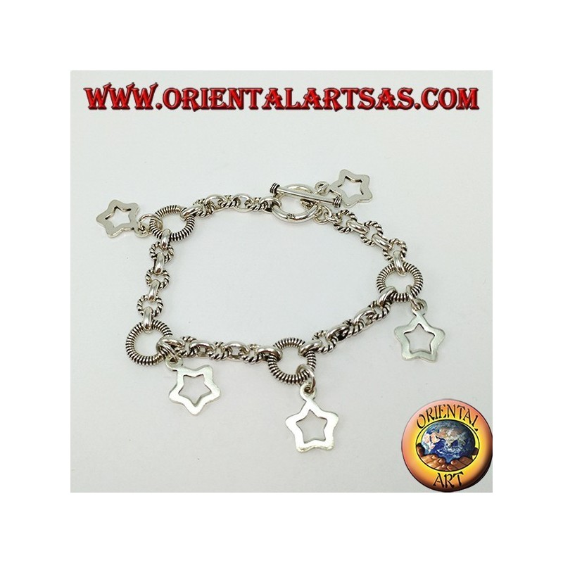 Silver bracelet with five hanging stars