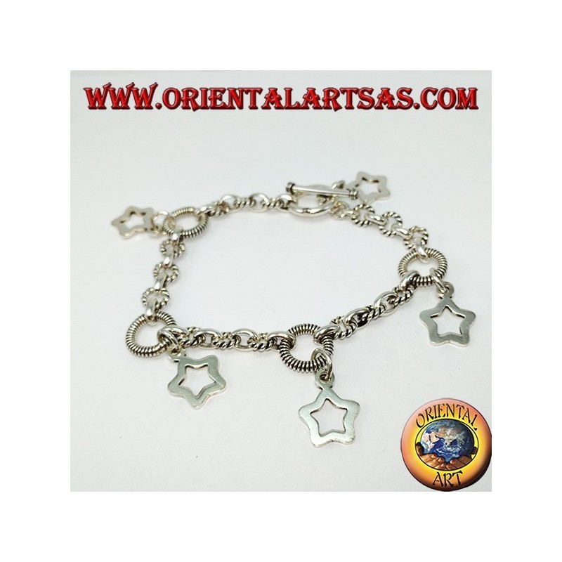 Bracciale in argento con cinque stelle pendenti