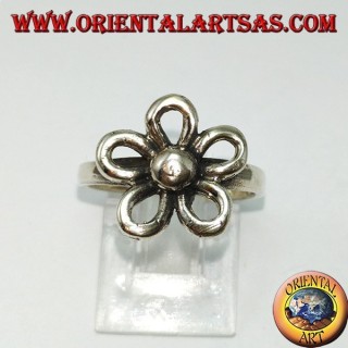Silver ring with orange flower (auspicious symbol)