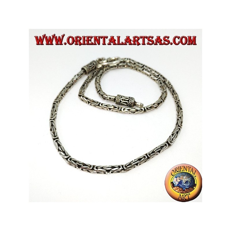 Collar de plata, serpiente BOROBUDUR 40 cm malla bizantina
