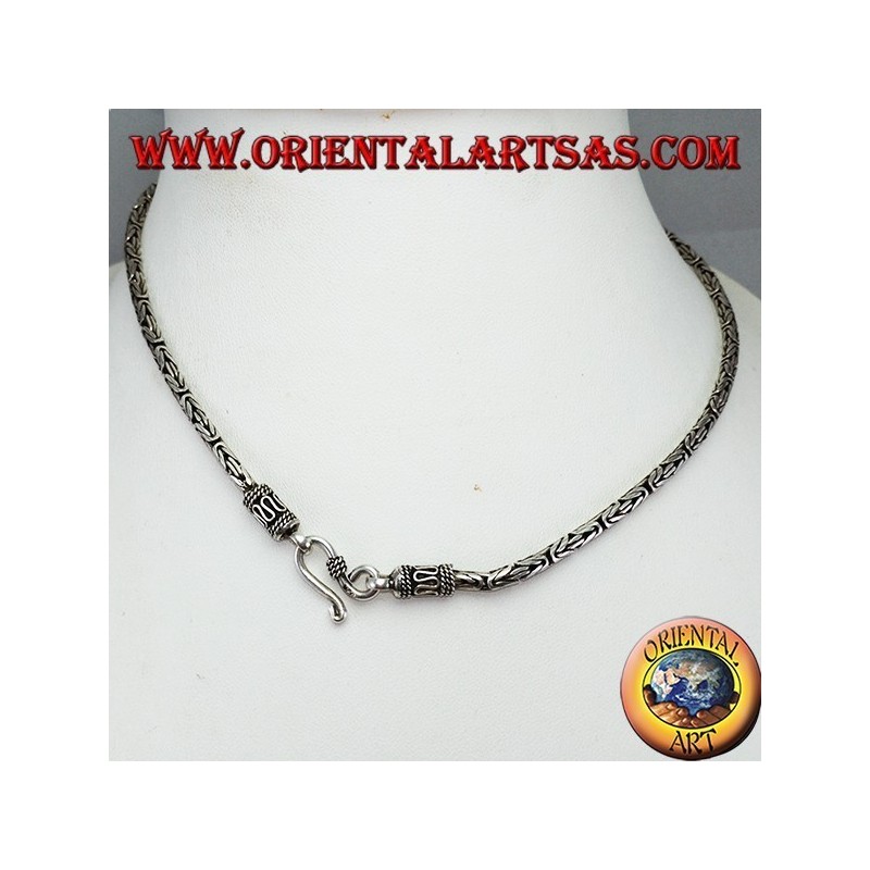 Collar de plata, serpiente BOROBUDUR 40 cm malla bizantina