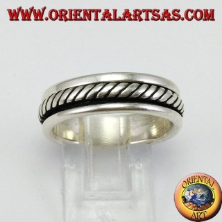 Anillo de lazo plateado Antitorsión giratorio, modelo de cuerda