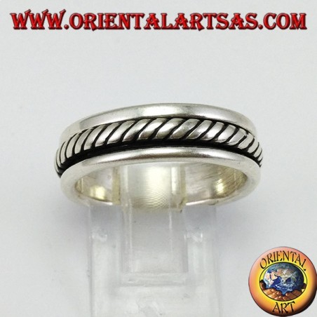 Anello fedina in argento Girevole antistress, modello corda