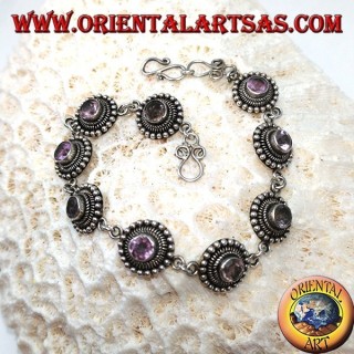 Silver bracelets with round amethysts, handmade