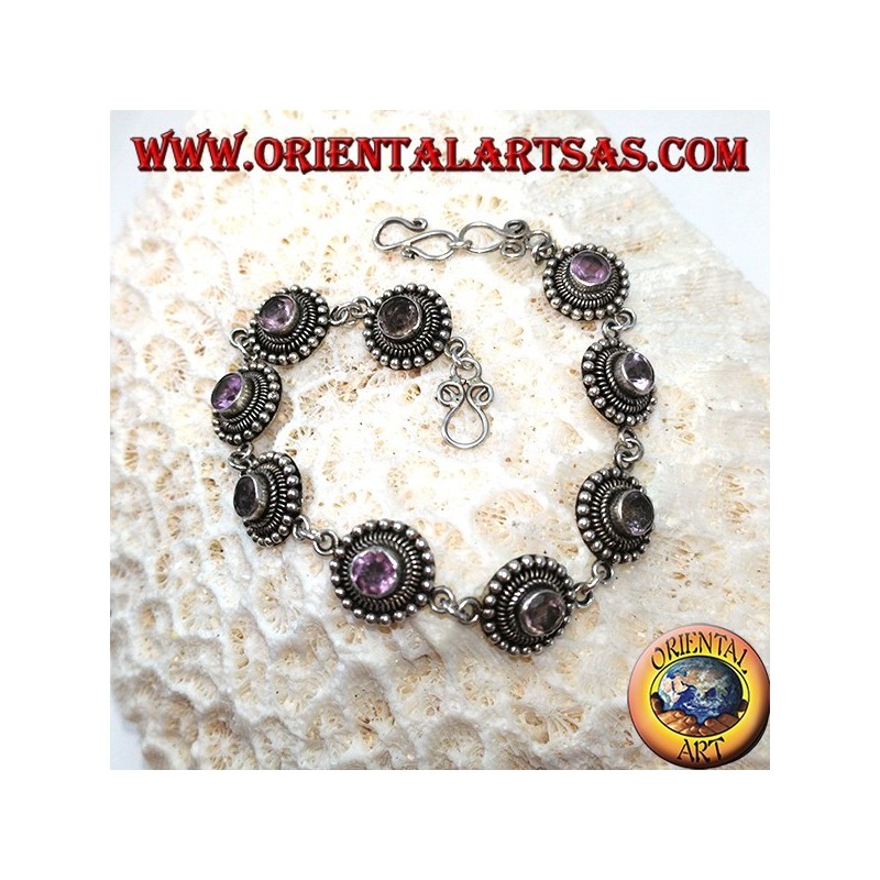 Silberne Armbänder mit runden Amethysten, handgefertigt