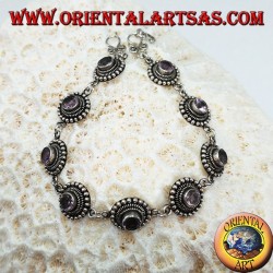 Pulseras de plata con amatistas redondas, hechas a mano