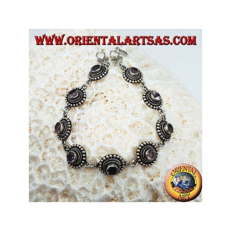 Bracelets en argent avec des améthystes rondes, faits à la main