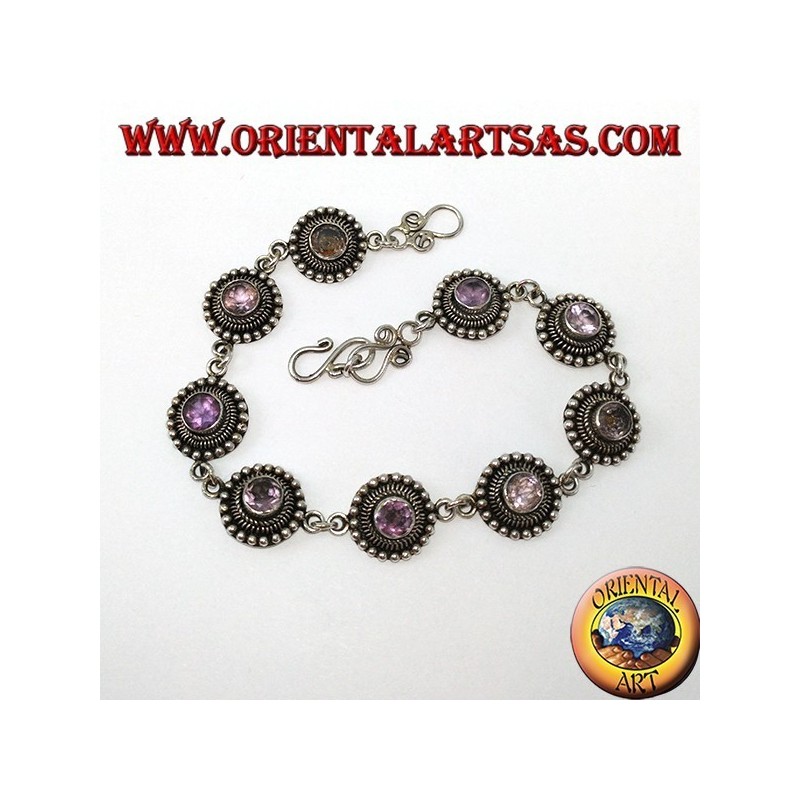Bracelets en argent avec des améthystes rondes, faits à la main