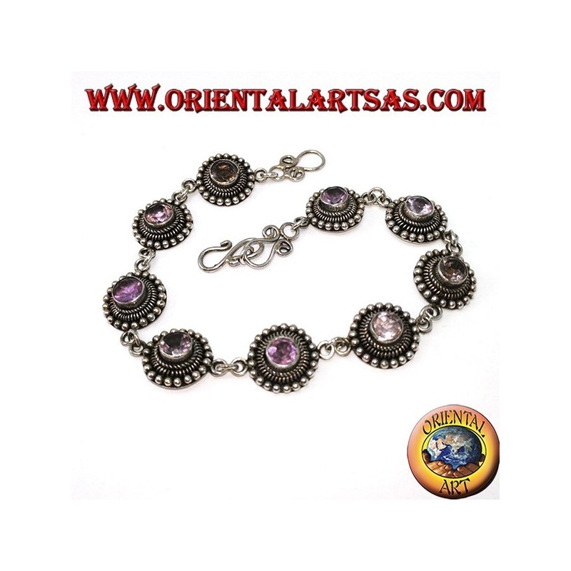 Silberne Armbänder mit runden Amethysten, handgefertigt