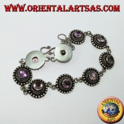 Bracelets en argent avec des améthystes rondes, faits à la main