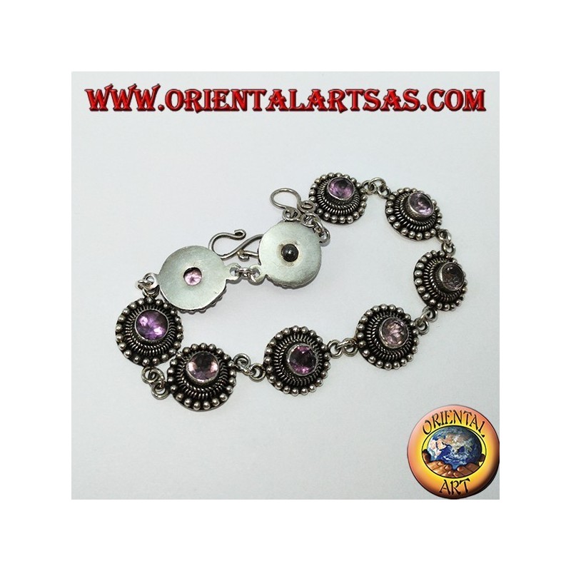 Silberne Armbänder mit runden Amethysten, handgefertigt