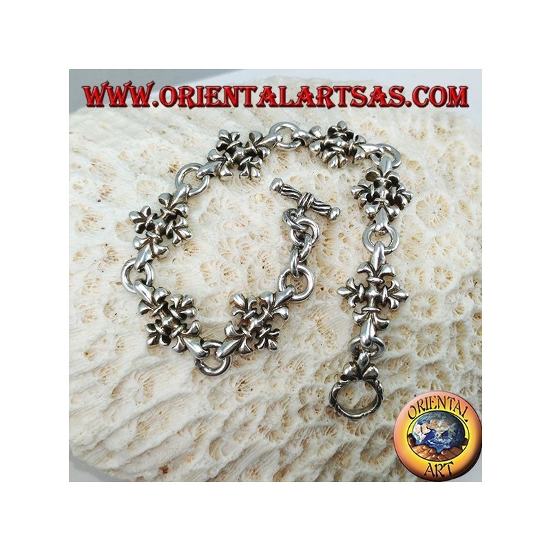 Pulsera con cruces de lirio plateado