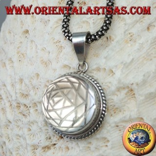 Silver pendant with Sri Yantra engraved in rock crystal (medium)