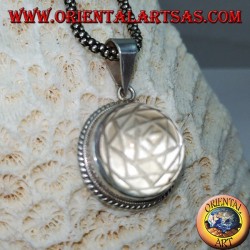 Silver pendant with Sri Yantra engraved in rock crystal (medium)