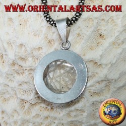 Pendentif en argent avec Sri Yantra gravé en cristal de roche (moyen)