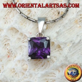 Pendentif en argent avec zircone cubique carrée violet améthyste