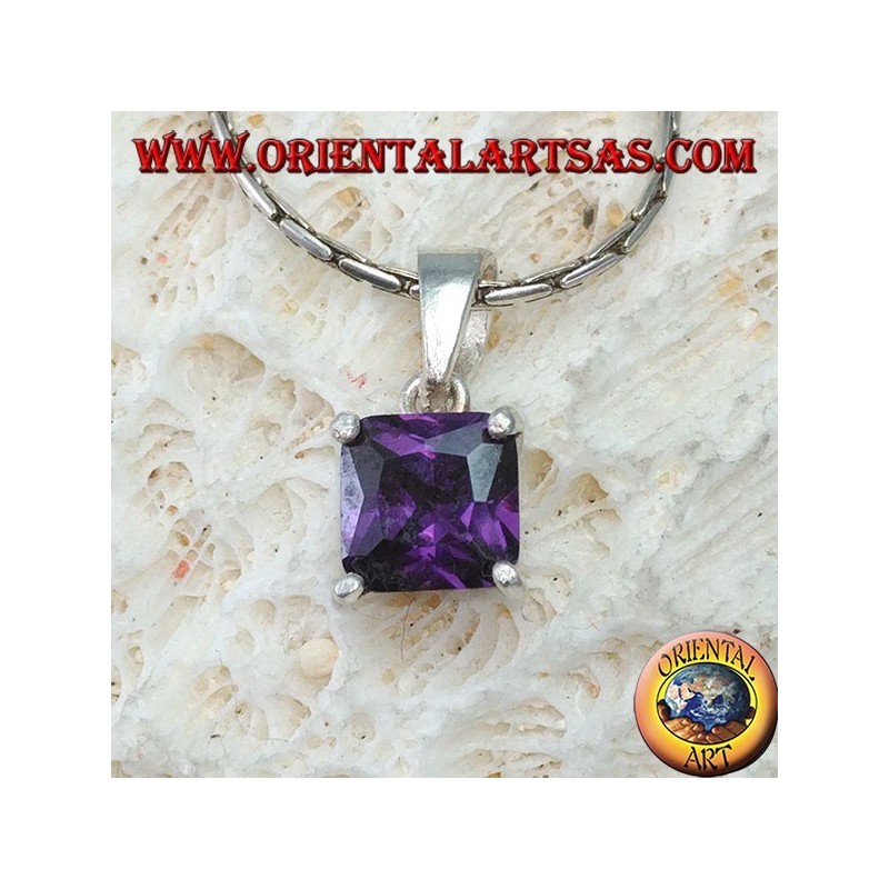 Silver pendant with purple square cubic zirconia Amethyst