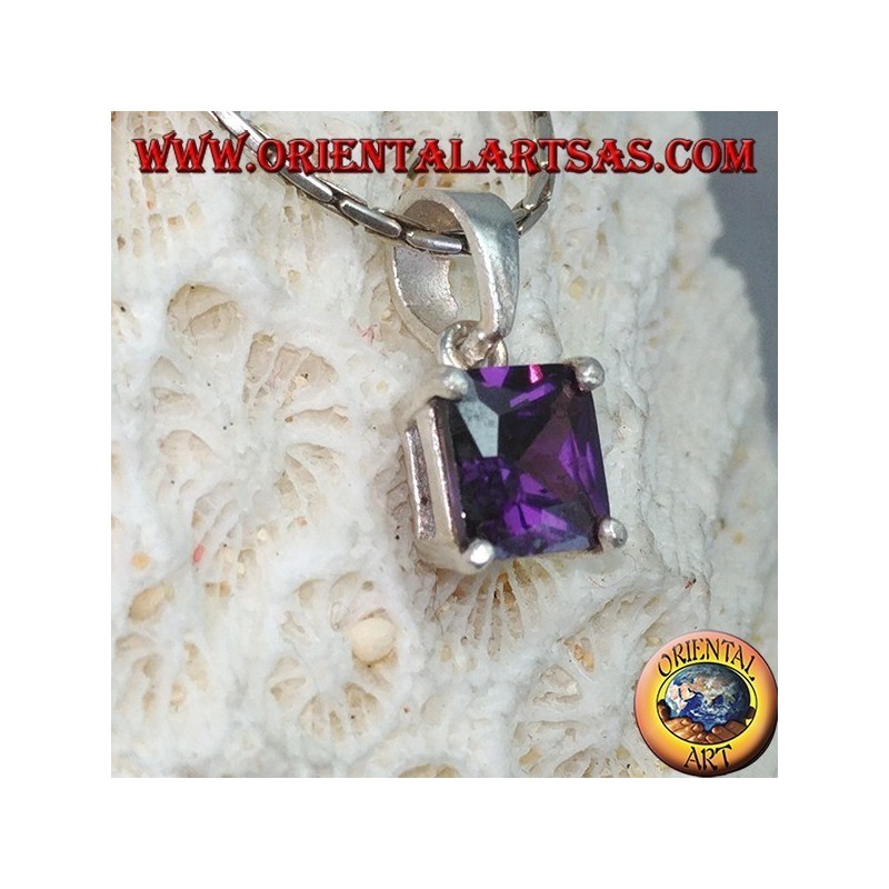 Silver pendant with purple square cubic zirconia Amethyst