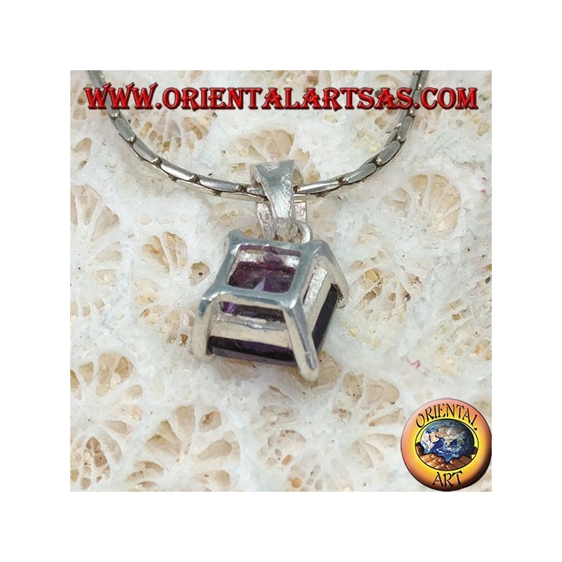 Silver pendant with purple square cubic zirconia Amethyst