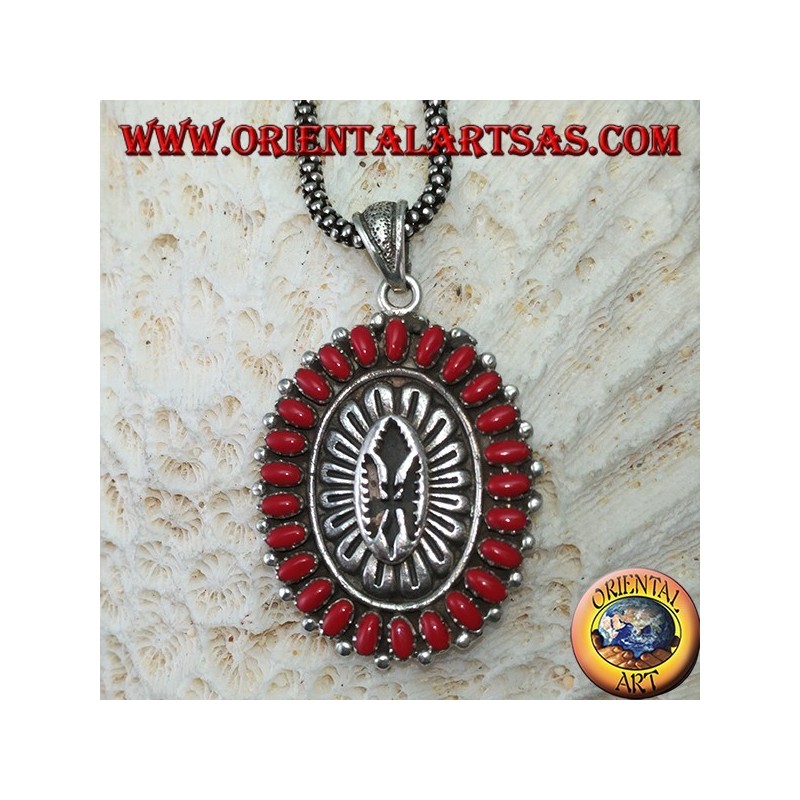 Silver pendant, shield with native style corals (American Indians)